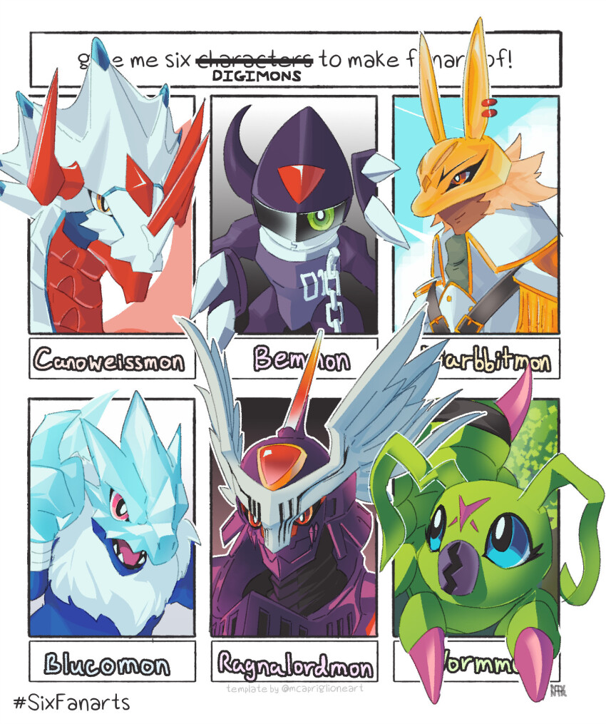 bemmon blucomon blue_eyes canoweissmon chain diarbbitmon digimon digimon_(creature) highres looking_at_another ragnalordmon wings wormmon