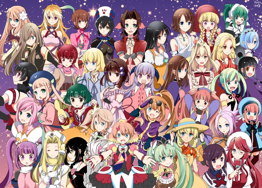 6+girls aerith_gainsborough alisha_diphda annie_barrs character_request chloe_valens colette_brunel crossover elle_mel_martha estellise_sidos_heurassein farah_oersted final_fantasy final_fantasy_ix final_fantasy_vii final_fantasy_x garnet_til_alexandros_xvii highres iria_animi marta_lualdi milla_maxwell mint_adenade multiple_girls ponytail reala_(tales) ruiki_(fkhv7527) rutee_katrea sophie_(tales) tales_of_(series) tales_of_destiny tales_of_destiny_2 tales_of_eternia tales_of_graces tales_of_innocence tales_of_legendia tales_of_phantasia tales_of_rebirth tales_of_symphonia tales_of_symphonia:_dawn_of_the_new_world tales_of_the_abyss tales_of_vesperia tales_of_xillia tales_of_xillia_2 tales_of_zestiria tear_grants yuna_(ff10)