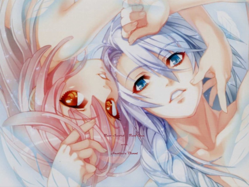 00s 1boy 1girl another_blood blue_eyes blue_hair daijuuji_kuzaku demonbane highres nishii_(damnedrive) red_eyes red_hair