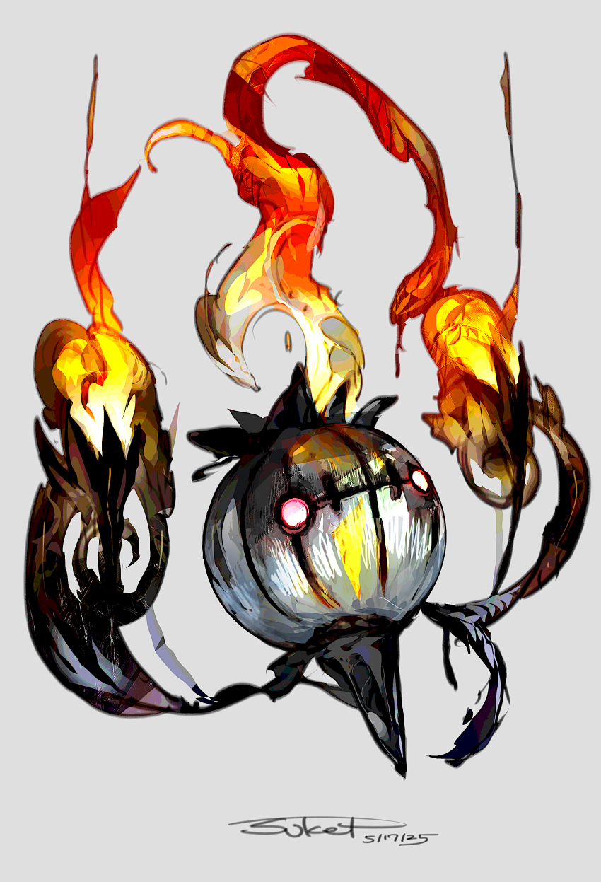 absurdres alternate_color chandelure creature fire full_body gen_5_pokemon ghost highres nintendo no_humans pokemon pokemon_(creature) red_eyes shiny_pokemon simple_background solo sukepmonster