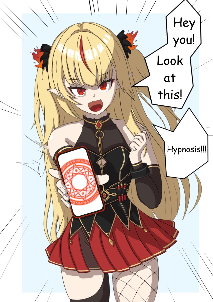1girl blonde_hair breasts chromashift elf female_focus hag long_hair multicolored_hair necromancer pointy_ears red_eyes red_hair ruby_runeheart small_breasts solo solo_focus two-tone_hair virtual_youtuber vtuber_fanart witch