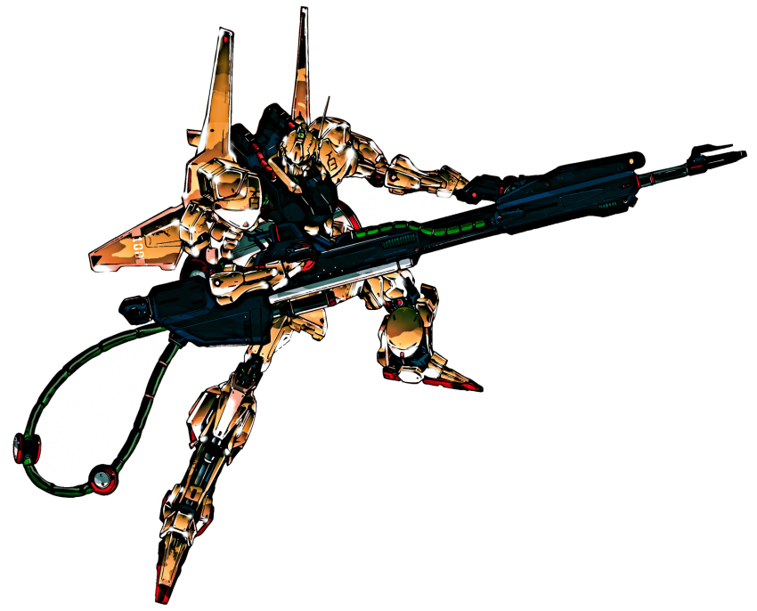 aeug cable commentary_request energy_gun exposed_internal_machinery glint gun gundam highres hyaku_shiki machinery mecha mecha_focus mobile_suit ningen_plamo no_humans original radio_antenna redesign robot roundel science_fiction weapon white_background zeta_gundam