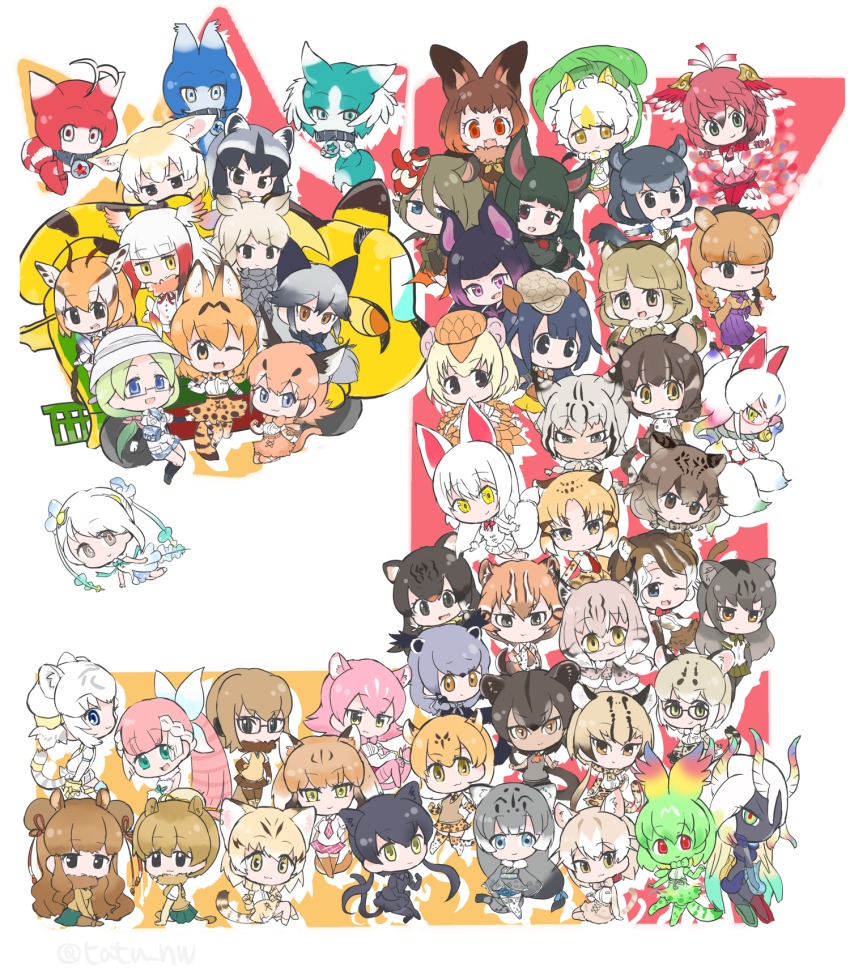 10s 6+girls :3 :d ;d animal_ears animal_print annotated armor asian_golden_cat_(kemono_friends) bactrian_camel_(kemono_friends) bat_ears bat_wings beret binturong_(kemono_friends) black_eyes black_hair black_leopard_(kemono_friends) black_panther_(kemono_friends) blonde_hair blue_eyes blunt_bangs bobcat_(kemono_friends) bow bowtie brown_eyes brown_hair brown_long-eared_bat_(kemono_friends) bucket_hat bun_cover byakko_(kemono_friends) camel_ears camel_tail caracal_(kemono_friends) cat_(kemono_friends) cat_ears cat_tail cellien_(kemono_friends) cellien_queen_(kemono_friends) cellval chibi chinchilla_(kemono_friends) clouded_leopard_(kemono_friends) collar colored_skin common_raccoon_(kemono_friends) cool_beast_(kemono_friends) cougar_(kemono_friends) double_bun dromedary_(kemono_friends) eurasian_lynx_(kemono_friends) fangs fennec_(kemono_friends) flat-headed_cat_(kemono_friends) flying fossa_(kemono_friends) fox_ears fox_tail fraternal_myotis_(kemono_friends) fur_collar fur_trim geoffroy&#039;s_cat_(kemono_friends) giant_armadillo_(kemono_friends) giant_pangolin_(kemono_friends) glasses gradient_hair grey_hair hair_bun hat head_wings highres hilgendorf&#039;s_tube-nose_bat_(kemono_friends) hipparion_(kemono_friends) honduran_white_bat_(kemono_friends) horns iriomote_cat_(kemono_friends) jaguarundi_(kemono_friends) japanese_crested_ibis_(kemono_friends) japari_bus jungle_cat_(kemono_friends) kemono_friends kyuubi_(kemono_friends) leopard_(kemono_friends) leopard_ears leopard_print long_hair looking_at_viewer low-tied_long_hair low_twintails marbled_cat_(kemono_friends) margay_(kemono_friends) mask mask_on_head meerkat_(kemono_friends) mirai_(kemono_friends) multicolored_eyes multicolored_hair multicolored_skin multiple_girls necktie ocelot_(kemono_friends) oinari-sama_(kemono_friends) one_eye_closed open_mouth orange_hair panther_ears panther_tail park_guide passion_beast_(kemono_friends) peach_panther_(kemono_friends) pink_fairy_armadillo_(kemono_friends) pink_hair puma_(kemono_friends) purple_eyes purple_hair raccoon_ears red_eyes red_hair rhinoceros_ears safari_hat sand_cat_(kemono_friends) serval_(kemono_friends) serval_tail shirt short_hair silver_fox_(kemono_friends) skirt skyfish_(kemono_friends) smile smug snow_leopard_(kemono_friends) suzaku_(kemono_friends) tail tatsuno_newo tengu_mask thomson&#039;s_gazelle_(kemono_friends) twintails twitter_username common_vampire_bat_(kemono_friends) vehicle white_background white_hair white_rhinoceros_(kemono_friends) wings yellow_eyes