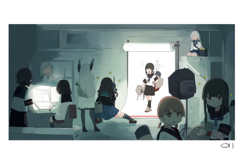 6+girls black_hair camera fubuki_(kancolle) fubuki_kai_ni_(kancolle) hatsuyuki_(kancolle) hatsuyuki_kai_ni_(kancolle) highres holding holding_camera isonami_(kancolle) kantai_collection long_hair low_ponytail ma_rukan miyuki_(kancolle) miyuki_kai_ni_(kancolle) multiple_girls murakumo_(kancolle) photographer ponytail school_uniform serafuku shirakumo_(kancolle) shirayuki_(kancolle) shirayuki_kai_ni_(kancolle) short_hair short_ponytail sidelocks skirt uranami_(kancolle) uranami_kai_ni_(kancolle) usugumo_(kancolle)