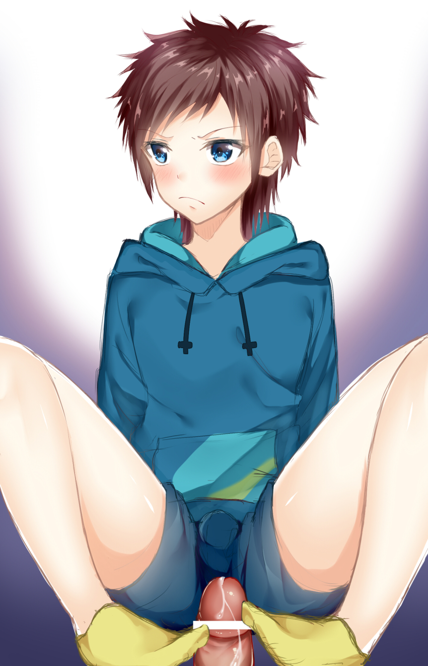 10s 2boys blush bulge censored erection erection_under_clothes footjob highres kanatougo looking_away male_focus multiple_boys nagi_no_asukara penis sakishima_hikari socks underwear yaoi