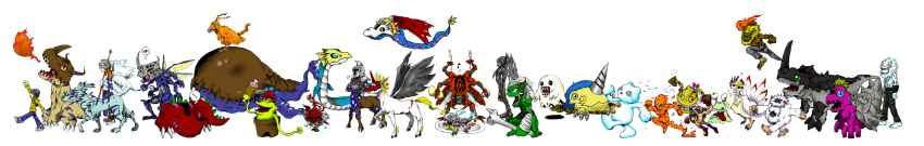 absurdres airdramon angemon bakemon birdramon centalmon cockatrimon coelamon devimon digimon digimon_(creature) digimon_world drill drimogemon garurumon greymon highres igamon kabuterimon kuwagamon leomon mameo_(digimon) meramon mojyamon monochromon nanimon numemon orgemon panjyamon scumon seadramon shellmon simple_background tongue tongue_out tyranomon tyumon unimon vegimon whamon white_background yukidarumon