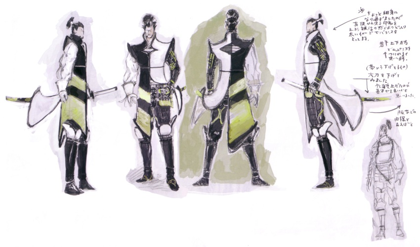 00s 1boy absurdres armor concept_art highres male_focus matsunaga_hisahide matsunaga_hisahide_(sengoku_basara) sengoku_basara sword tsuchibayashi_makoto weapon