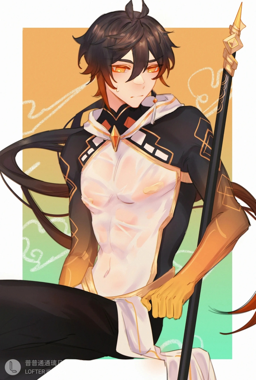 1boy covering_nipples covering_privates genshin_impact lofter lofter_logo pasties pasties_under_clothes ppttlyr rex_lapis_(genshin_impact) see-through_clothes solo solo_focus vortex_vanquisher_(genshin_impact) zhongli_(archon)_(genshin_impact) zhongli_(genshin_impact)
