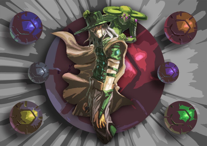 1boy ball ball_breaker_(stand) cape gyro_zeppeli hat highres jojo_no_kimyou_na_bouken kona_(19911212) male_focus solo stand_(jojo) steel_ball_run sunglasses