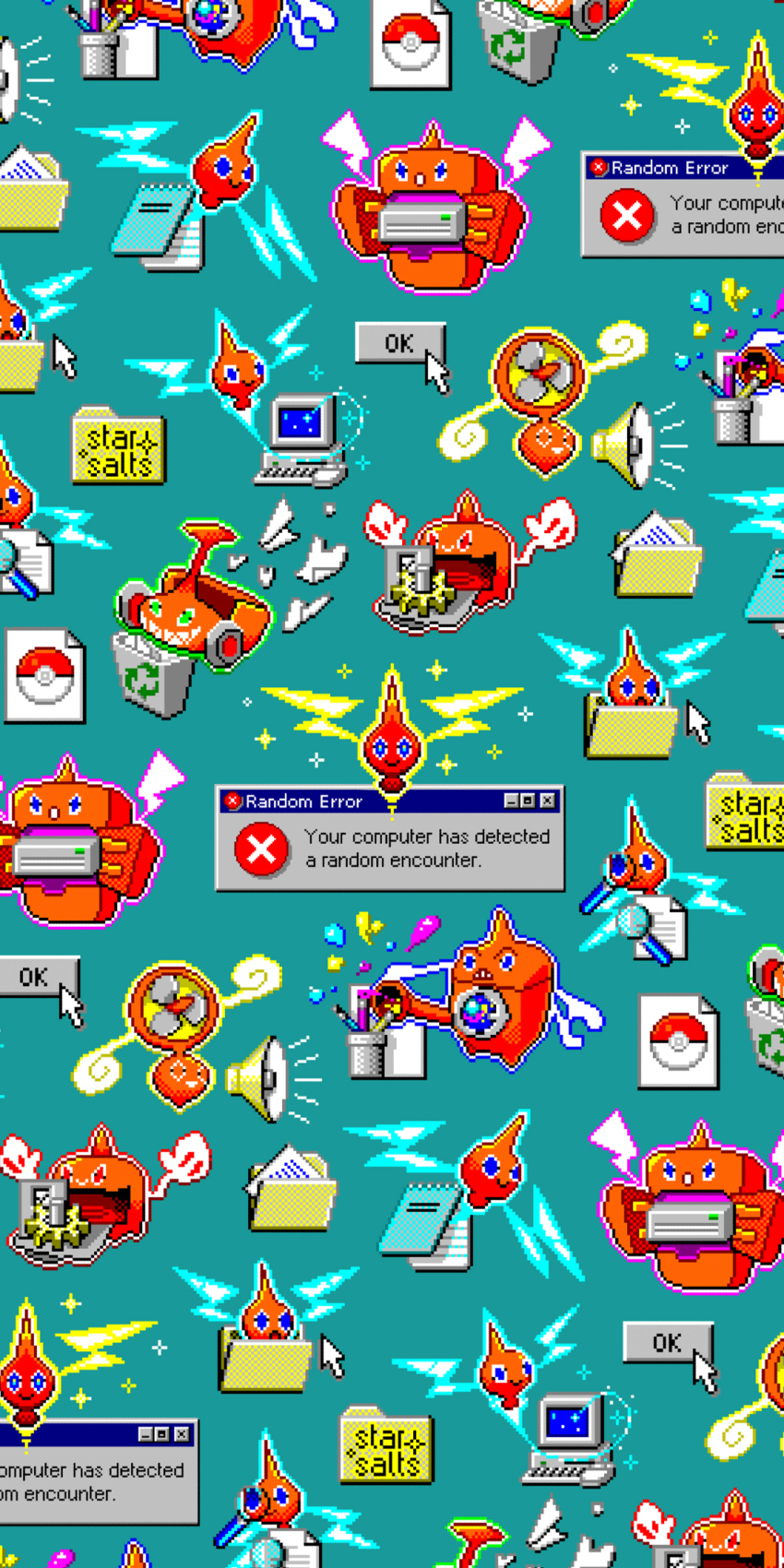 alternate_color aqua_background arrow_(symbol) artist_name blue_eyes blue_outline closed_mouth computer computer_keyboard computer_mouse cursor electric_fan electricity english_text folder full_body gears gen_4_pokemon green_eyes green_outline grin happy highres lawnmower magnifying_glass microsoft_windows monitor multiple_views nintendo no_humans notepad open_mouth orange_eyes outline oven paper pencil pink_outline pixel_art poke_ball_symbol pokemon pokemon_(creature) recycle_bin recycling_symbol red_eyes red_outline refrigerator rotom rotom_(fan) rotom_(frost) rotom_(heat) rotom_(mow) rotom_(normal) rotom_(wash) sharp_teeth shiny_and_normal shiny_pokemon smile sparkle speaker splatter starsalts straight-on teeth tileable washing_machine window_(computing) windows_95 windows_98 windows_classic yellow_outline
