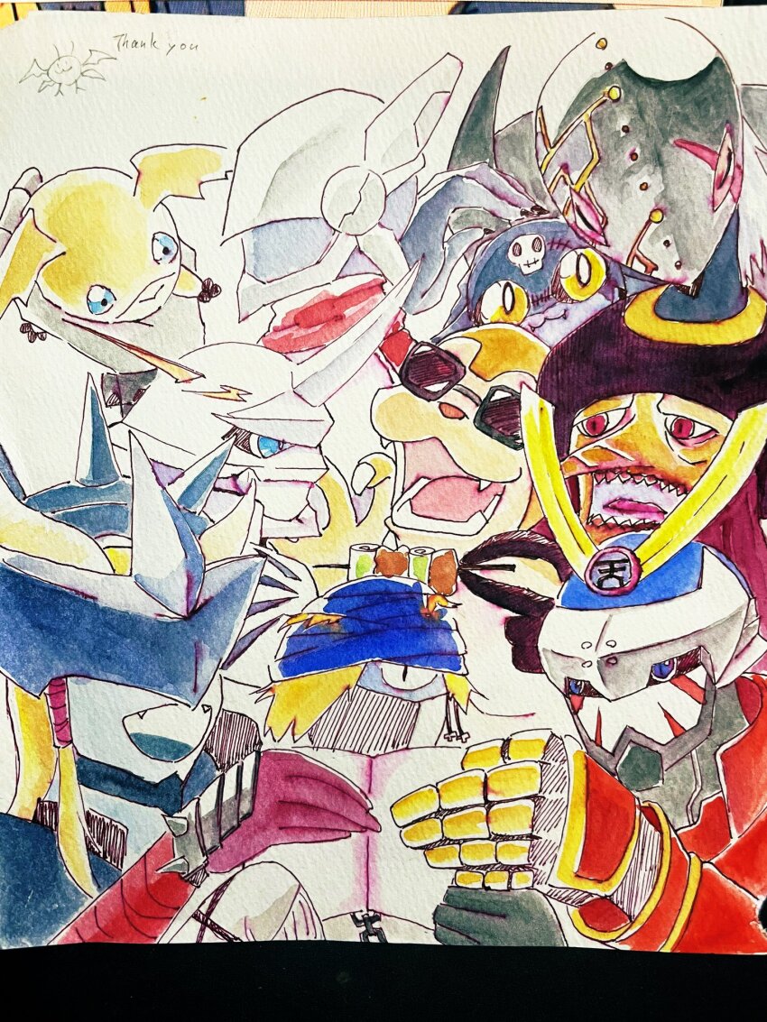 apocalymon armor baalmon bandana digimon digimon_(creature) etemon fangs full_armor granddracumon highres justimon mask omegamon open_mouth patamon picodevimon susanoomon voltobautamon
