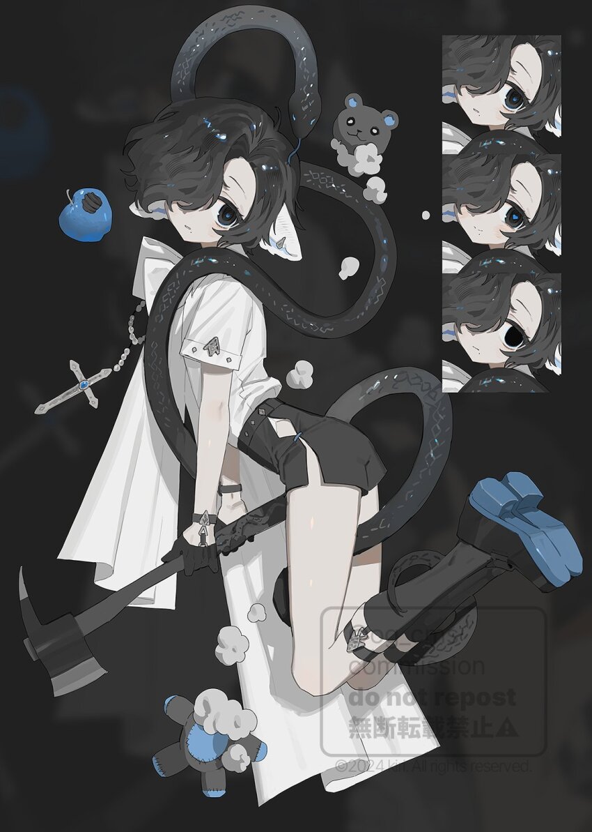 animal commission doll giant_snake gloves highres mumukyabi original oversized_animal reference_sheet shirt short_sleeves snake socks solo white_shirt