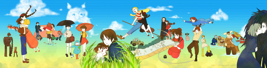 00s 1980s_(style) 1990s_(style) 6+boys 6+girls aircraft airplane ashitaka bad_id bad_pixiv_id beam braid brown_hair bucket car child colored_skin company_connection crossover donald_curtis dragon earrings facepaint facial_mark fio_piccolo fujimoto gake_no_ue_no_ponyo glasses hakama hakama_skirt haku hat heart highres howl howl_pendragon howl_no_ugoku_shiro japanese_clothes jewelry jiji_(aardvark) kaonashi kaze_no_tani_no_nausicaa kiki_(majo_no_takkyuubin) kiss kodama kurenai_no_buta kusakabe_mei kusakabe_satsuki kushana laputa_robot lin_(sen_to_chihiro_no_kamikakushi) lisa_(ponyo) long_image majo_no_takkyuubin mamma_aiuto_gang miyazaki_hayao mononoke_hime motor_vehicle multiple_boys multiple_girls muska nausicaa ogino_chihiro oldschool oogaki_kanta pazu porco_rosso_(character) retro_artstyle rin_(chihiro) san_(mononoke_hime) savoia_s.21 sen_to_chihiro_no_kamikakushi sheeta short_hair skirt sophie sophie_hatter straw_hat studio_ghibli susuwatari tenkuu_no_shiro_laputa teto_(nausicaa) tombo_(majo_no_takkyuubin) tonari_no_totoro totoro twin_braids uli umbrella white_skin wide_image