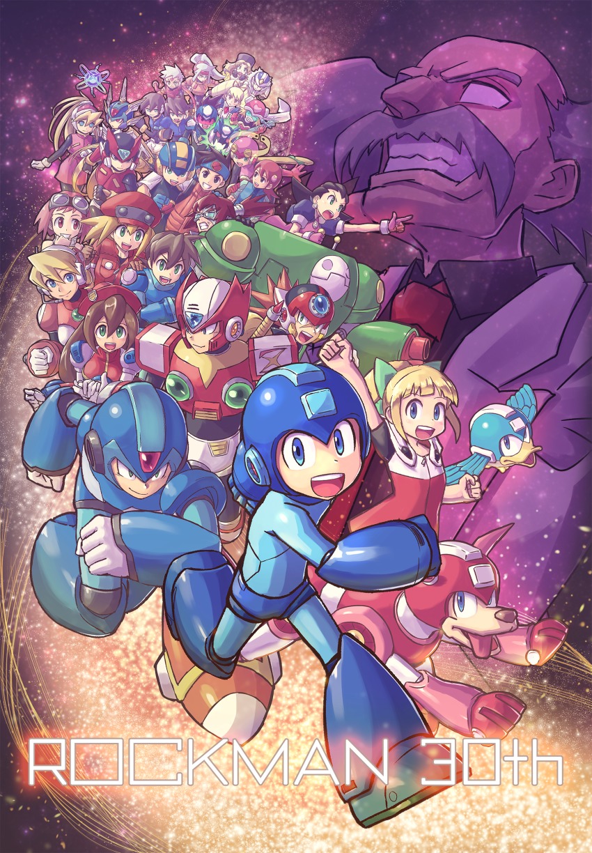6+boys 6+girls absolutely_everyone absurdres aero_(mega_man) aile_(mega_man_zx) alia_(mega_man) android anniversary arm_cannon ashe_(mega_man) axl_(mega_man) barrett_(mega_man) beak beat_(mega_man) beret blonde_hair blue_eyes blush boots bow brown_eyes brown_hair buster capcom character_request ciel_(mega_man) cinnamon_(mega_man) copy_x_(mega_man) copyright_name cyber_elf_x_(mega_man) dog dr._wily_(mega_man) dress earrings everyone facial_hair fringe_trim fur_collar geo_stelar_(mega_man) gloves goggles green_eyes grey_(mega_man) grey_hair hair_between_eyes hair_ornament hair_ribbon harp_note_(mega_man) hat headband headgear helmet high_ponytail highres hood hoodie hoshikawa_subaru iris_(mega_man) jacket jewelry kalinka_cossack_(mega_man) kuroi_susumu lan_hikari_(mega_man) layered_sleeves long_hair long_sleeves luna_platz_(mega_man) mayl_sakurai_(mega_man) mega_man_(character) mega_man_(classic) mega_man_(series) mega_man_11 mega_man_battle_network mega_man_battle_network_(series) mega_man_legends_(series) mega_man_legends_3 mega_man_star_force_(series) mega_man_volnutt mega_man_x4 mega_man_x7 mega_man_x_(series) mega_man_zero_(series) mega_man_zx mega_man_zx_advent megaman.exe multiple_boys multiple_girls mustache necktie non-humanoid_robot omega-xis_(mega_man) open_mouth outstretched_arm over-1_(mega_man) pantyhose pantyhose_under_shorts pink_hair pocket ponytail red_eyes ribbon robot robot_animal rock rockman_xover roll.exe_(mega_man) roll_(mega_man) roll_caskett_(mega_man) running rush_(mega_man) serious short_hair short_over_long_sleeves short_sleeves shorts sidelocks skirt sky smile sonia_strumm_(mega_man) star_(sky) star_(symbol) starry_background starry_sky tareme teeth text_focus tongue tron_bonne_(mega_man) tsurime twintails vent_(mega_man) visor weapon white_gloves x_(mega_man) zero(z)_(mega_man) zero_(mega_man) zipper