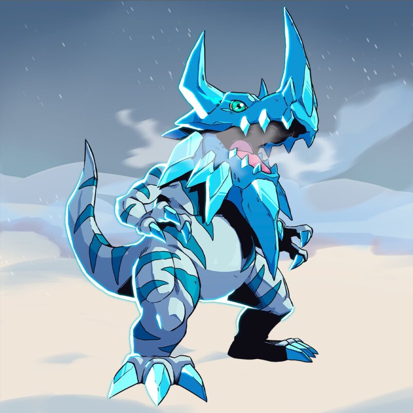 addriano_divino digimon digimon_(creature) dinosaur greymon ice oridigi original shadow solo tail tyrannosaurus_rex yukiagumon