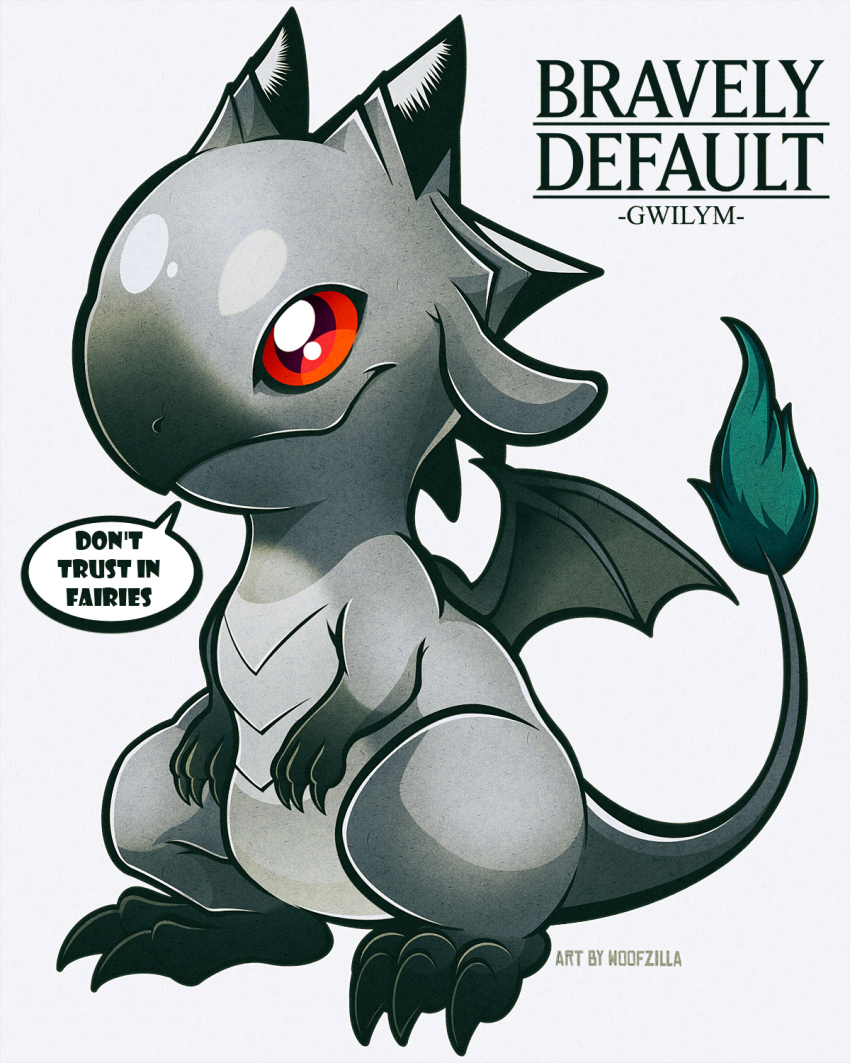 animal_focus bravely_default_(series) closed_mouth commentary dragon english_commentary english_text full_body gwilym highres no_humans red_eyes simple_background solo speech_bubble translation_request woofzilla