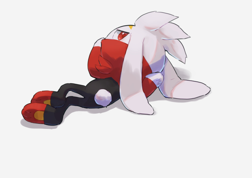 commentary_request full_body gen_8_pokemon highres kikuyoshi_(tracco) looking_back lying nintendo on_side pokemon pokemon_(creature) pokemon_focus raboot red_eyes simple_background solo toes white_background