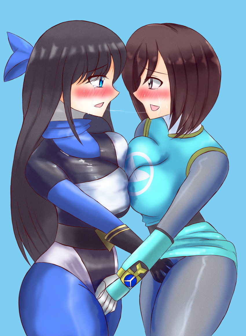2girls absurdres ayame_(kakuranger) blush fingering hana_no_kunoichi_gumi highres multiple_girls ninja_sentai_kakuranger ninpuu_sentai_hurricanger nono_nanami super_sentai tagme yuri