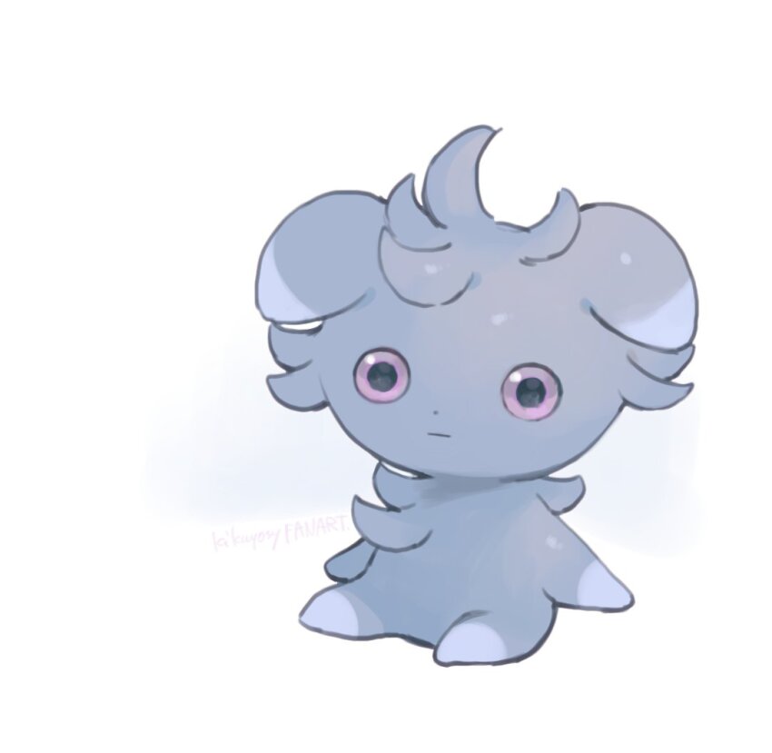 :| closed_mouth creatures_(company) espurr expressionless full_body game_freak gen_6_pokemon kikuyoshi_(tracco) nintendo no_humans pokemon pokemon_(creature) pokemon_focus purple_eyes signature simple_background sitting solo white_background