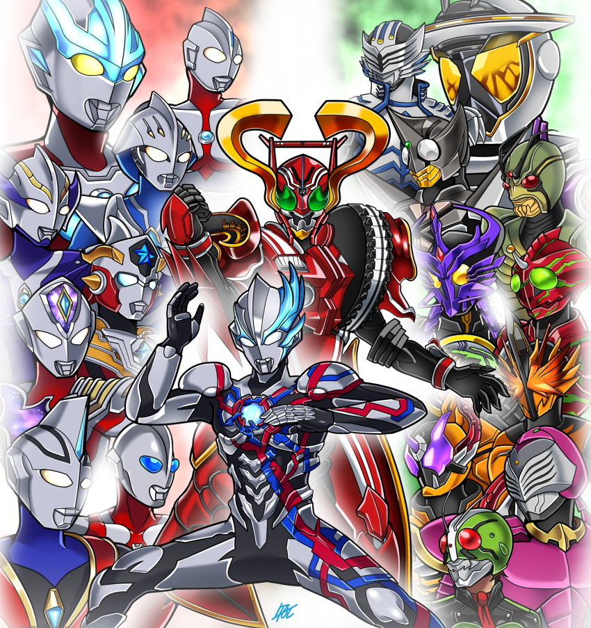 6+boys alien blue_eyes crossover heart_(kamen_rider_drive) highres kamen_rider kamen_rider_amazons kamen_rider_drive_(series) kamen_rider_ginga kamen_rider_raia kamen_rider_revice kamen_rider_revice:_battle_familia kamen_rider_shin multiple_boys shafuu_(arrowww12ga) shin_kamen_rider_prologue star_(symbol) superhero_costume tokusatsu ultra_series ultraman:_the_ultimate_hero ultraman_agul ultraman_blazar ultraman_blazar_(series) ultraman_decker ultraman_decker_(flash_type) ultraman_decker_(series) ultraman_gaia_(series) ultraman_ginga ultraman_ginga_(series) ultraman_hikari ultraman_mebius_(series) ultraman_neos_(series) ultraman_nexus ultraman_nexus_(series) ultraman_nexus_junis_blue ultraman_powered ultraman_taiga_(series) ultraman_titas_(ultraman_taiga) voice_actor_connection warabino_tomoya yellow_eyes