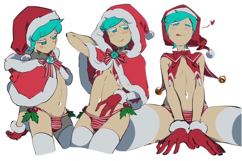 1boy arm_behind_head arm_up bell blue_brooch blue_eyes blue_hair blush bow brooch bulge cape christmas cloak closed_mouth colored_skin cookie_run cyan_eyes fur-trimmed_cape fur-trimmed_gloves fur-trimmed_hat fur-trimmed_hood fur_trim gloves half-closed_eyes hat heart hood hood_down hooded_cloak humanization jewelry licking licking_lips looking_at_viewer male_focus mistletoe mistletoe_panties navel nipples_covered pale_skin panties penis_in_panties peppermint_brooch peppermint_cookie personification raised_eyebrow red_bow red_cape red_gloves red_hat red_hood red_panties red_sailor_collar sailor_collar short_hair sitting smile striped_bow striped_clothes striped_panties thighhighs tongue tongue_out trap two-tone_bow two-tone_panties underwear v_arms white_background white_bow white_panties white_stripe white_thighhighs