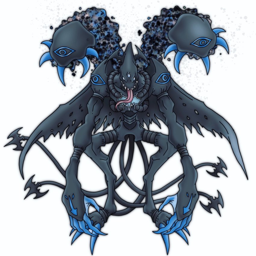 1boy claws digimon donedevimon highres marindevimon multiple_tails original solo tail tongue tongue_out white_eyes