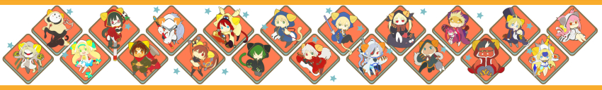 6+boys 6+girls :&lt; :3 ;3 absurdres aqua_eyes arakune arc_system_works black_hair blazblue blazblue:_calamity_trigger blazblue:_continuum_shift blonde_hair blue_eyes blue_hair blush_stickers bow breasts brown_hair carl_clover cat cat_tail chibi cleavage closed_eyes colored_skin cosplay cross dark_skin everyone eyepatch facial_mark gii glasses green_eyes green_hair gun hair_bow hakumen hat hat_with_ears hazama heterochromia highres ignis_(blazblue) iron_tager kisaragi_jin kokonoe_(blazblue) lambda-11 litchi_faye_ling long_image makoto_nanaya mask medium_breasts mu-12 multiple_boys multiple_girls multiple_tails nago nail_(hardware) nirvana_(blazblue) noel_vermillion nu-13 one_eye_closed open_mouth panda pink_hair platinum_the_trinity polimai raccoon_tail rachel_alucard ragna_the_bloodedge red_eyes red_hair red_skin relius_clover scar shorts silver_hair sitting staff star_(symbol) sword tail taokaka taokaka_(cosplay) tears top_hat tsubaki_yayoi valkenhayn_r_hellsing weapon white_background wide_image wink
