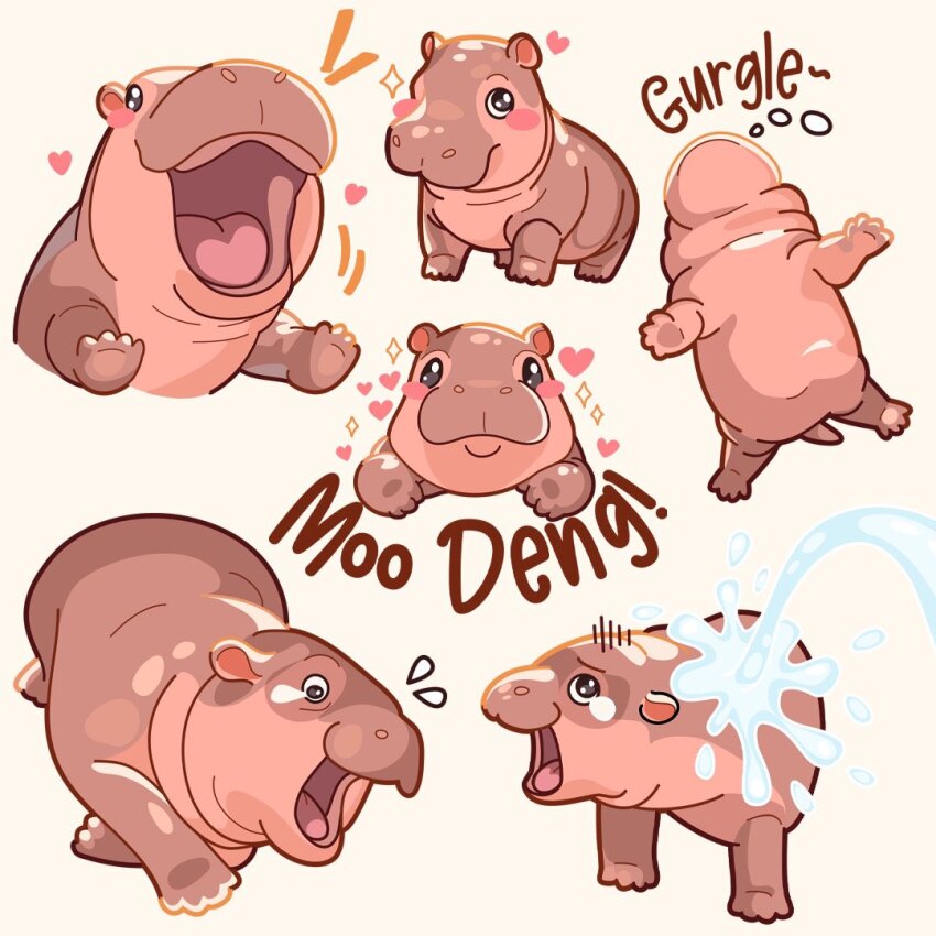 character_name commentary english_commentary heart hippopotamus looking_at_viewer moo_deng nonagallery_art notice_lines open_mouth real_life sleeping sound_effects sparkle tearing_up water