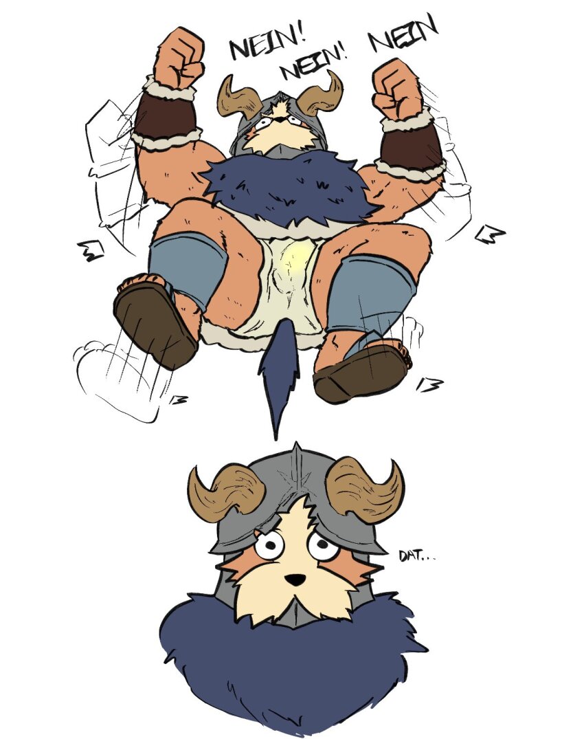 1boy afterimage bara beard body_fur collage cropped_head dat_del_luna derivative_work dungeon_meshi dwarf facial_hair fake_horns french_text gen_5_pokemon helmet herdier highres horned_helmet horns kemonomimi_mode long_beard lying male_focus mustache nintendo on_back parody_request pokemon screenshot_redraw senshi_(dungeon_meshi) spread_legs tantrum thick_mustache very_long_beard