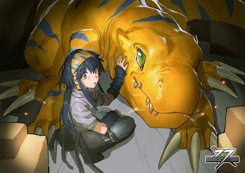 agumon agumon_x-antibody claws digimon digimon_(creature) green_eyes highres looking_at_viewer sharp_teeth tail teeth