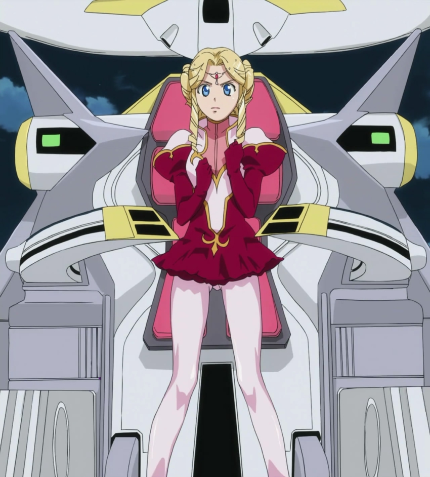 anime_screenshot banpresto blonde_hair blue_eyes cockpit highres legs long_legs pantyhose pilot_suit shine_hausen solo stitched super_robot_wars super_robot_wars_original_generation third-party_edit