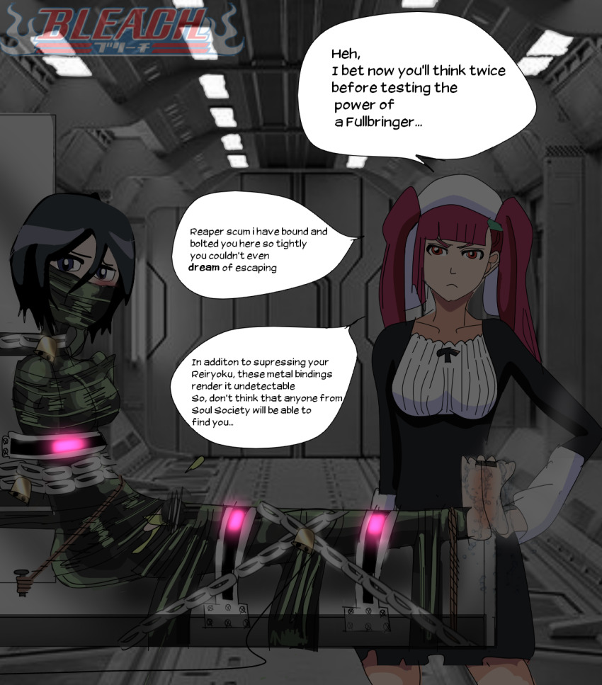 Rule 34 Dev - 2girls artist_request bdsm bleach blush bondage bound  bound_toes captured chain chained commentary cum defeat dokugamine_riruka  english_text feet femdom gag highres improvised_gag kuchiki_rukia  multiple_girls mummification_(bound) non ...