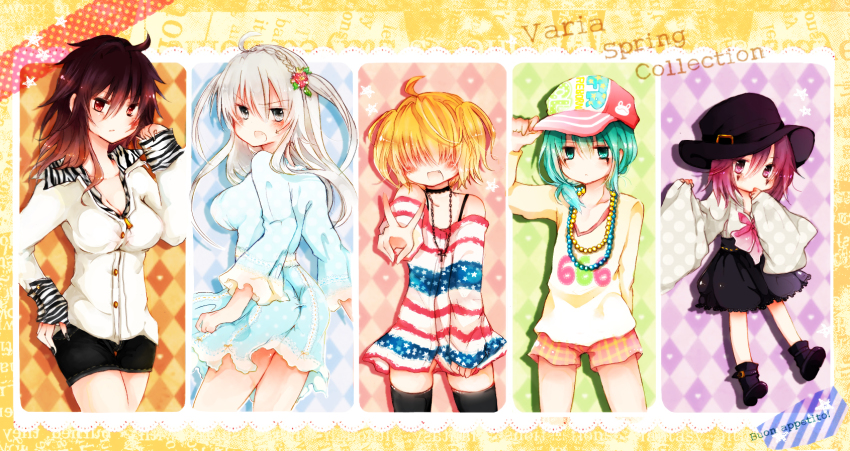 anni_(9675927) ass bad_id bad_pixiv_id belphegor_(reborn) blonde_hair breasts cleavage fran_(reborn) genderswap genderswap_(mtf) hair_over_eyes highres katekyo_hitman_reborn! long_hair mammon_(reborn) multiple_girls short_hair superbi_squalo xanxus