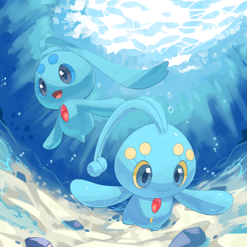 air_bubble bubble full_body gen_4_pokemon highres legendary_pokemon manaphy mythical_pokemon nevedoodle nintendo no_humans open_mouth phione pokemon pokemon_(creature) underwater