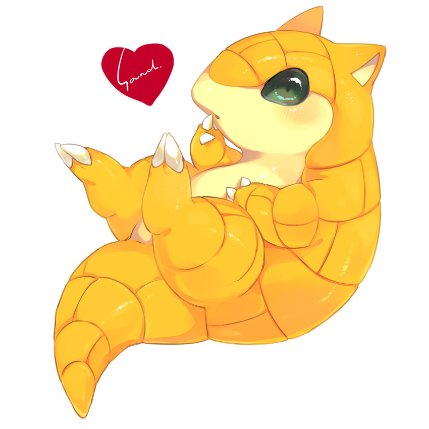 bad_id bad_pixiv_id blush claws commentary_request creatures_(company) english_text full_body game_freak gen_1_pokemon heart hideko_(l33l3b) highres nintendo no_humans pokemon pokemon_(creature) pokemon_focus sandshrew solo tail white_background