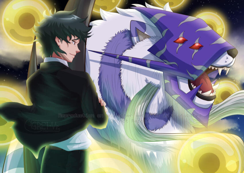 baihumon digicore digimon mask nishijima_daigo red_eyes sharp_teeth teeth