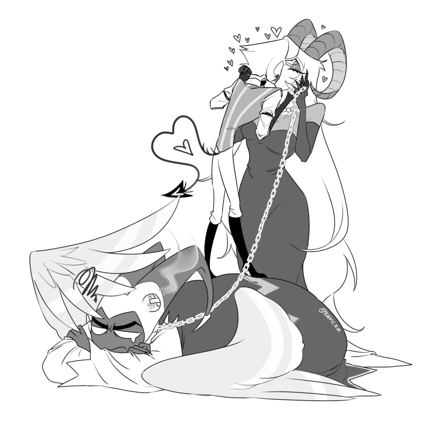 1boy 1girl 2boys adam_(hazbin_hotel) breasts couple demon demon_boy demon_girl demon_horns dress hazbin_hotel highres horns husband_and_wife k4nczz large_breasts lilith_(hazbin_hotel) long_hair lucifer_morningstar_(hazbin_hotel) multiple_boys very_long_hair