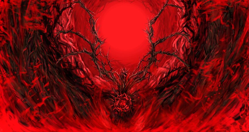 absurdres blood extra_eyes flower four-hundred_roses hen_na highres limbus_company monster no_humans plant plant_wings project_moon red_background red_eyes red_flower red_rose rose thorns vines wings