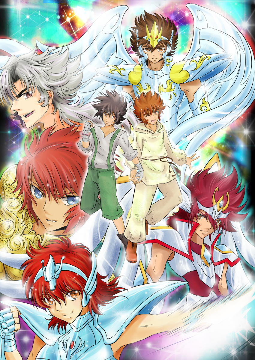 10s 1girl absurdres brown_hair coma_berenices_mei dual_persona equuleus_shoko highres leo_aiolia long_hair luode pegasus_koga pegasus_seiya pegasus_tenma red_hair saint_seiya saint_seiya:_next_dimension saint_seiya:_the_lost_canvas saint_seiya_next_dimension saint_seiya_omega saint_seiya_saintia_sho saintia_sho silver_hair