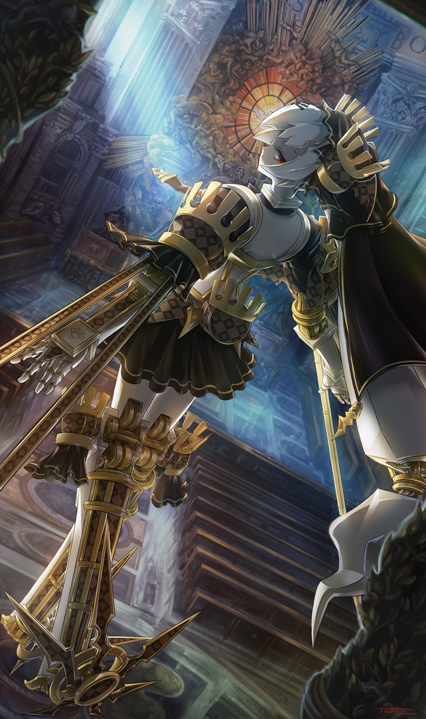 00s 1girl blade church female_focus highres mecha_musume mechabare merem_solomon&#039;s_demon_of_the_right_arm pew solo stained_glass todee tsukihime type-moon