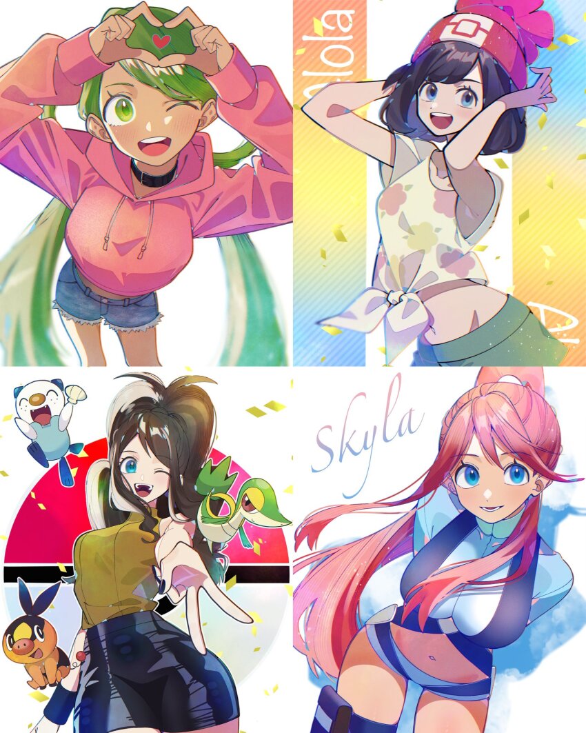 alternate_costume breasts collage game_freak gen_5_pokemon hilda_(pokemon) kana_(kanna_runa0620) large_breasts mallow_(pokemon) nintendo oshawott pokemon pokemon_bw pokemon_sm red_hair selene_(pokemon) skyla_(pokemon) snivy tepig
