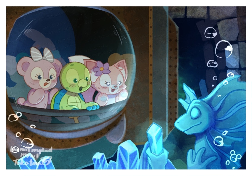 3boys 4girls animal_ears bow cookieann disneyland duffy_and_friends duffy_the_disney_bear furry furry_female gelatoni highres linabell looking_at_viewer multiple_boys multiple_girls olu_mel rabbit_ears rabbit_girl shelliemay shirt skirt smile standing stellalou stuffed_animal stuffed_toy takatmaorange watermark