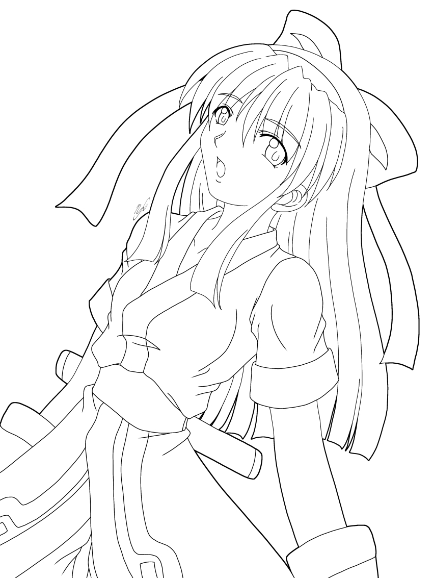 1girl absurdres ainu_clothes breasts hair_ribbon highres legs long_hair looking_at_viewer medium_breasts monochrome nakoruru open_mouth pants ribbon samurai_spirits sketch snk solo the_king_of_fighters thighs tongue weapon