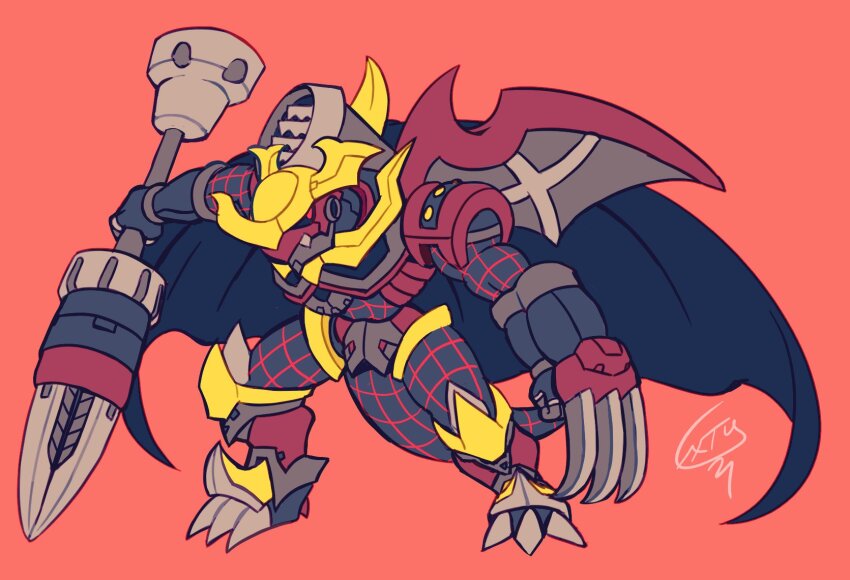 cape chaosdramon claws darkknightmon digimon digimon_(creature) fusion highres horns solo