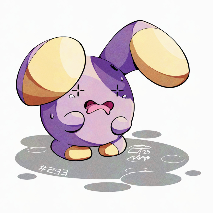 gen_3_pokemon looking_at_viewer mistray-art nintendo no_humans numbered open_mouth pokemon pokemon_(creature) purple_fur signature solo two-tone_fur whismur yellow_fur