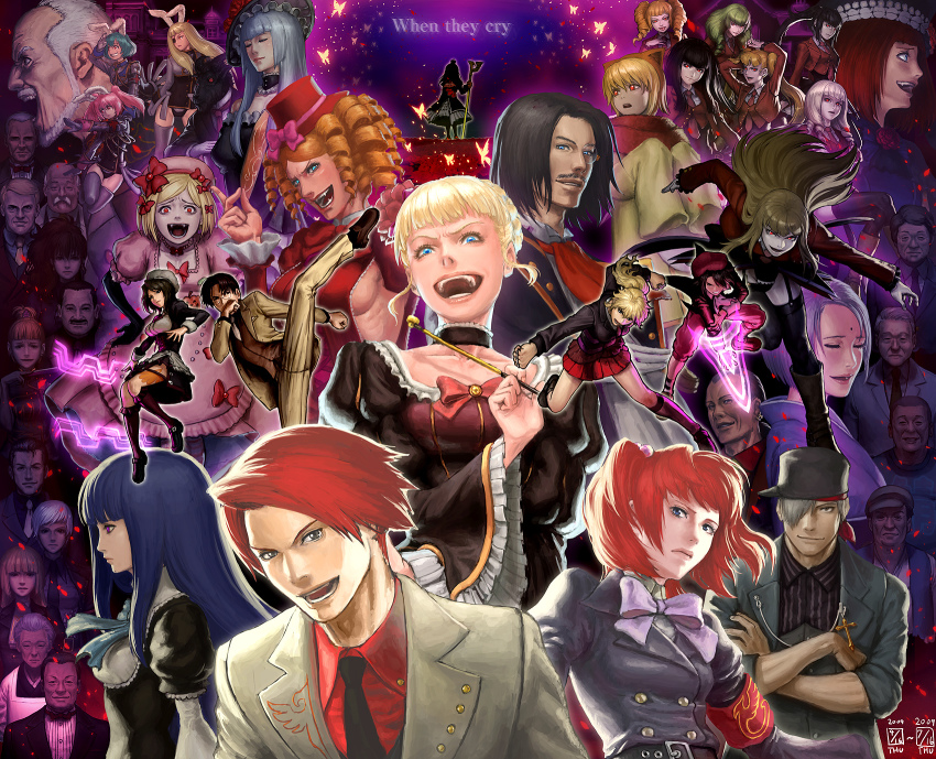 00s 07th_expansion 6+boys 6+girls absolutely_everyone alliance_of_the_golden_witch amakusa_juuza animal_ears aqua_hair armband asmodeus_(umineko) battle beatrice_(umineko) beelzebub_(umineko) belphegor_(umineko) belt black_eyes black_hair blonde_hair blue_eyes blue_hair blunt_bangs bow breasts brown_hair bug butterfly captain_kawabata castle casual cat_ears chain chiester00 chiester410 chiester45 chiester_sisters choker closed_eyes collar crazy_eyes creepy crossed_arms dress drill_hair earrings elbow_gloves everyone eyepatch facial_hair fang faux_traditional_media flower formal_clothes frederica_bernkastel frills gaap_(umineko) glasses gloves goatman_(umineko) gouda_toshirou green_hair hair_bobbles hair_bow hair_ornament hand_fan hand_on_own_hip hat highres hime_cut hip_focus horns horror_(theme) ikeda_(cpt) insect jacket japanese_clothes jewelry kanon_(umineko) kiseru kumasawa_chiyo kumasawa_sabakichi lambdadelta large_breasts laughing leviathan_(umineko) lipstick long_coat long_hair lucifer_(umineko) magic_circle makeup mammon_(umineko) maria_(umineko) mary_janes md5_mismatch monocle multiple_boys multiple_girls mustache nanjou_masayuki nanjou_terumasa necktie no_naku_koro_ni_(series) okonogi_tetsurou old orange_eyes orange_hair pink_dress pink_hair ponytail professor_ootsuki purple_eyes rabbit_ears realistic red_eyes red_hair resolution_mismatch ribbon ringlets ronoue_genji ronove_(umineko) rose sad sakutarou_(umineko) satan_(umineko) scarf scepter screencap serious shannon_(umineko) shirt shoes short_hair showgirl_skirt sideboob smile smoking_pipe socks source_smaller stakes_of_purgatory striped_clothes striped_legwear striped_thighhighs sumadera_kasumi tattoo thighhighs twintails umineko_no_naku_koro_ni uraike ushiromiya_ange ushiromiya_battler ushiromiya_eva ushiromiya_george ushiromiya_hideyoshi ushiromiya_jessica ushiromiya_kinzou ushiromiya_krauss ushiromiya_kyrie ushiromiya_maria ushiromiya_natsuhi ushiromiya_rosa ushiromiya_rudolf very_long_hair virgilia_(umineko) white_hair zettai_ryouiki