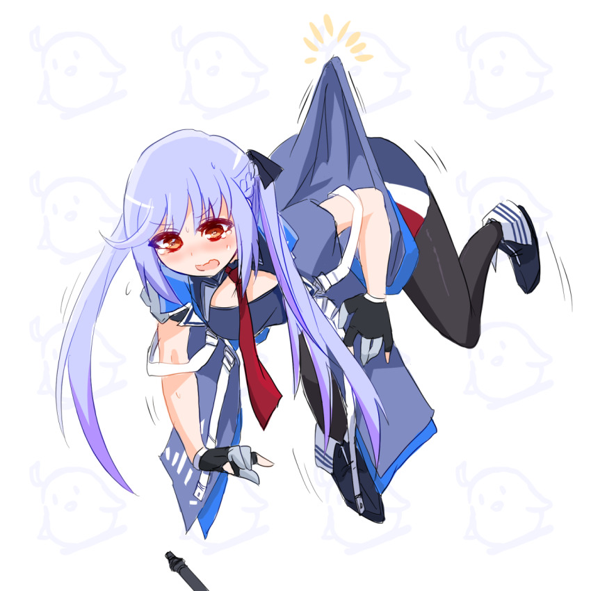1girl azur_lane baby_animal bird black_pantyhose blue_cloak blue_eyes blue_jacket blue_skirt blush braid breasts chick cleavage cloak collared_jacket commentary_request crying crying_with_eyes_open essex_(azur_lane) floating gameplay_mechanics gloves highres jacket long_hair looking_down manjuu_(azur_lane) necktie open_mouth pantyhose partially_fingerless_gloves paskmel picking_up red_necktie simple_background skirt solo tears twintails yellow_eyes