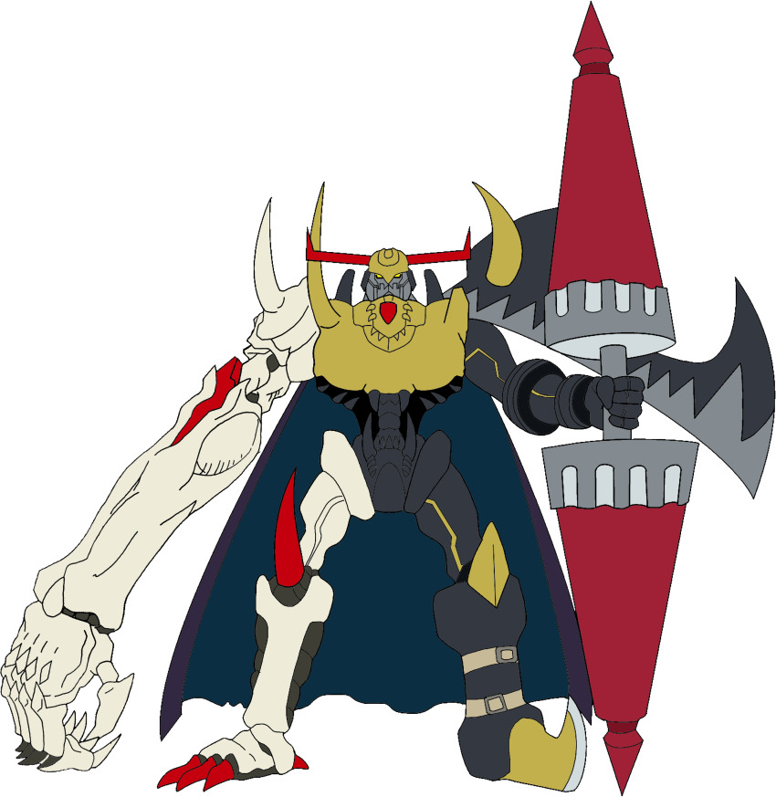 absurdres bagramon cape darkknightmon darkknightmon_(bagramon) digimon digimon_(creature) fusion highres looking_at_viewer solo transparent_background