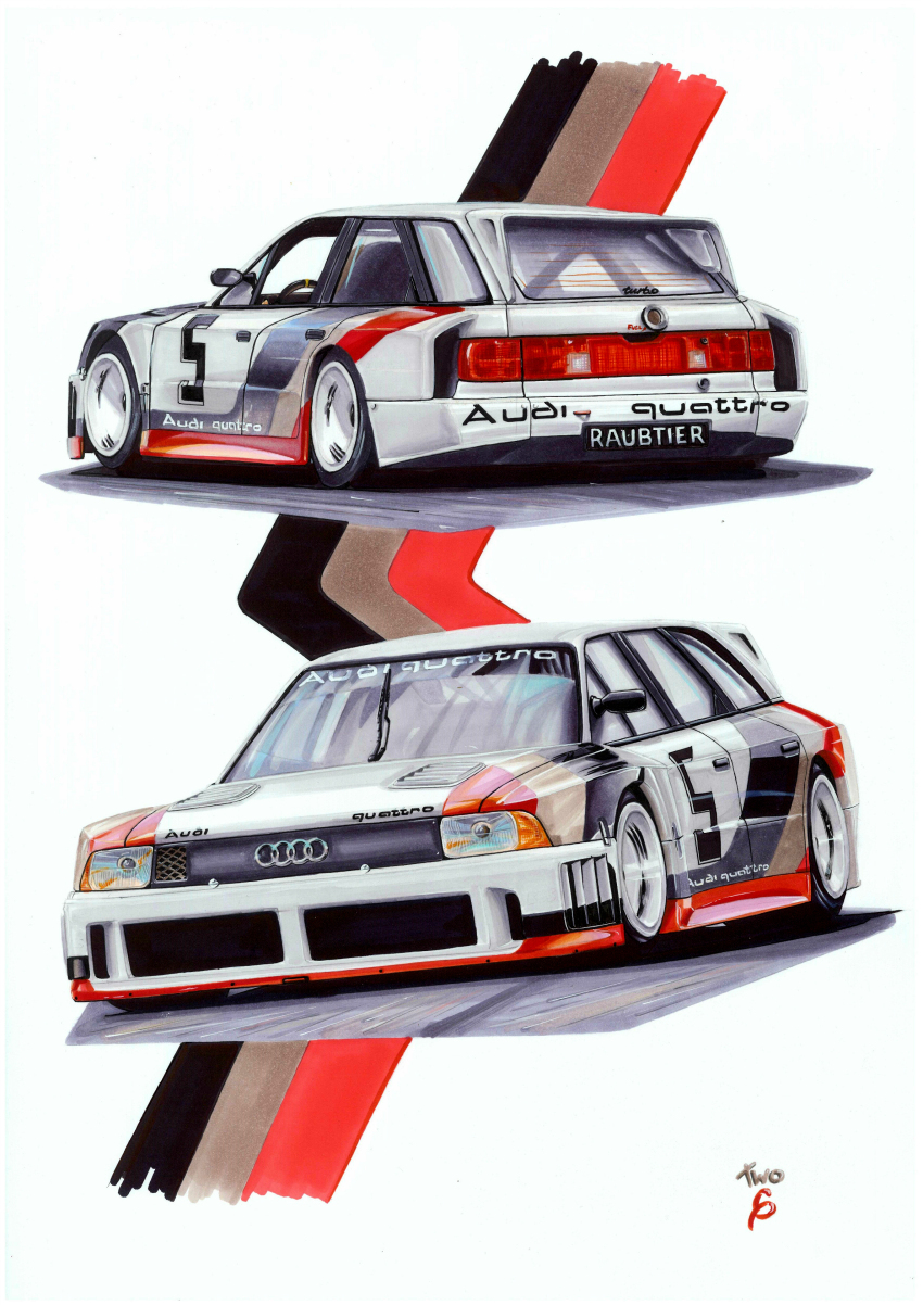 absurdres artist_name audi audi_90_quattro_imsa_gto car highres imsa_gt_championship motor_vehicle multiple_views no_humans original race_vehicle racecar redesign shadow two6 vehicle_focus