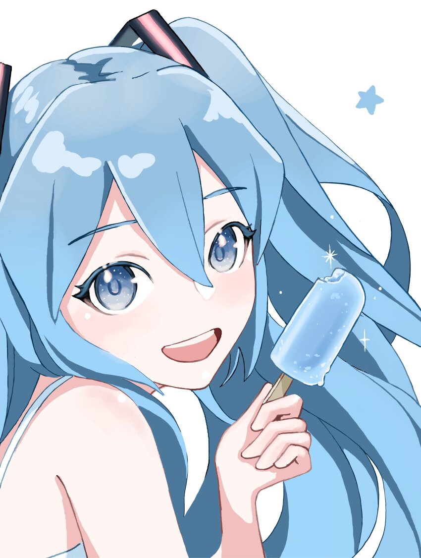 1girl absurdres aqua_eyes aqua_hair hatsune_miku highres open_mouth portrait sidelocks solo teeth trashpanda_11b twintails upper_teeth_only vocaloid white_background